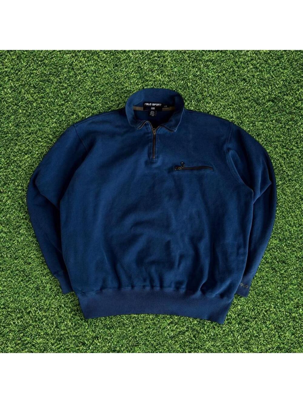 Vintage Polo Sport Ralph Lauren Blue Quarter Zip Sweatshirt Size L